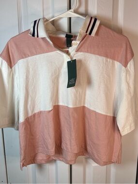 wild fable Pink and White Striped Cropped Polo